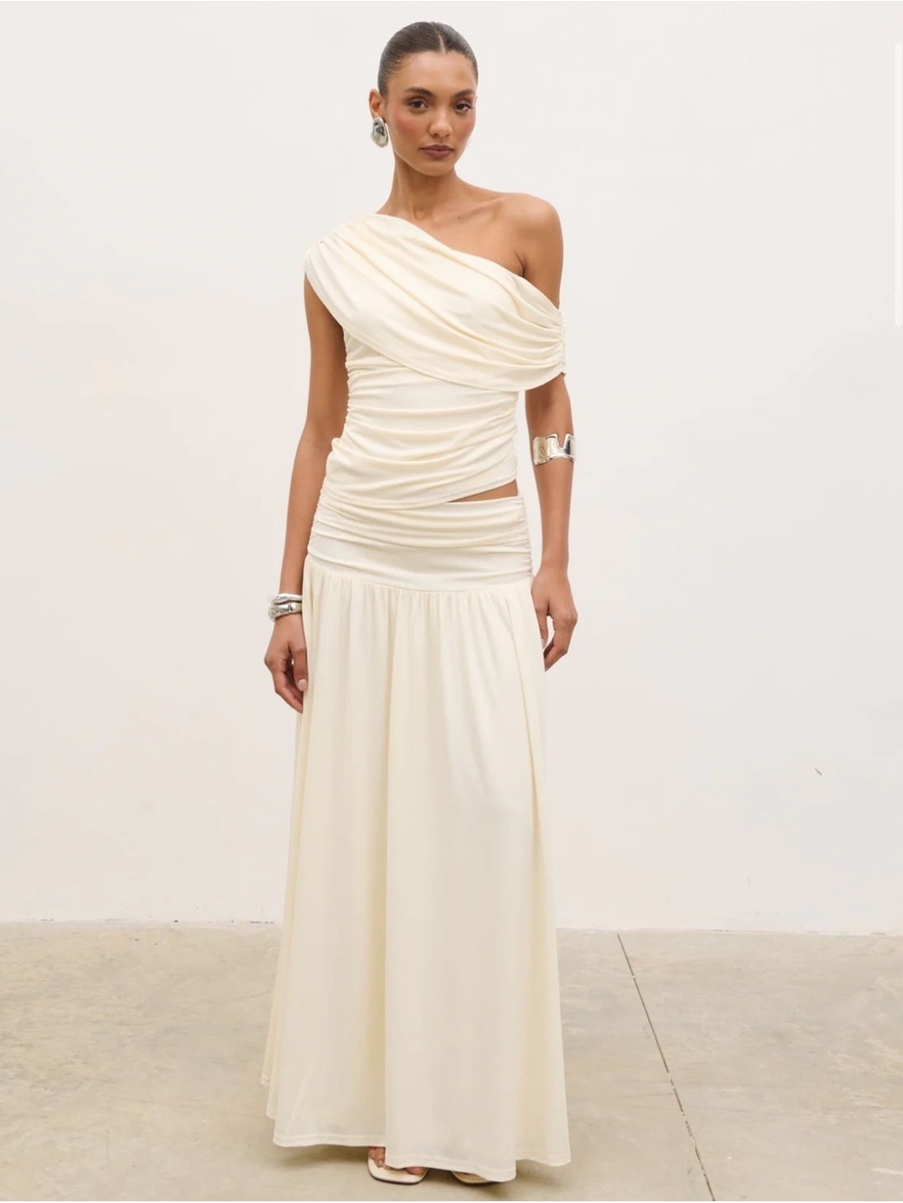 Lydia Ruched Off-Shoulder Cream Top